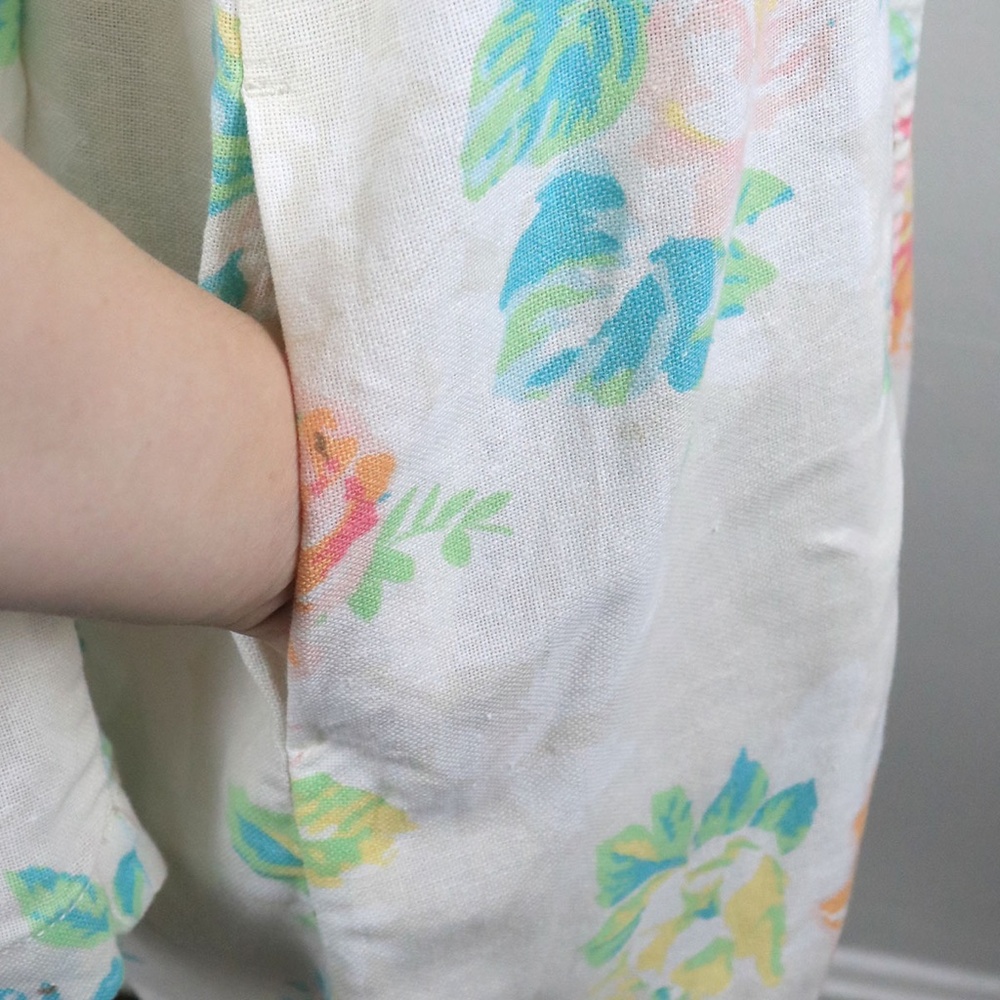 J Jill Women's Size Small Linen Blend Floral Pleated Long Jacket Pockets Boho - Picture 6 of 16